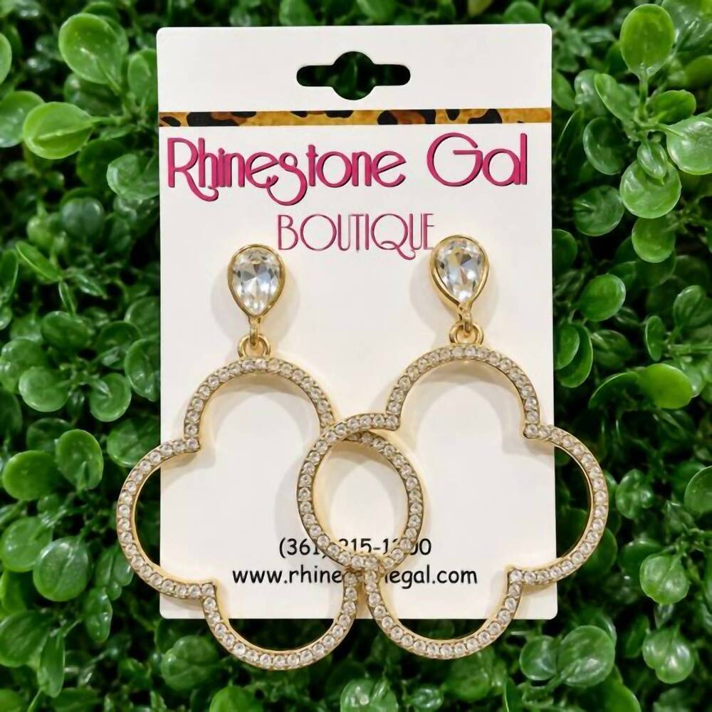 NEW SOPHIA COLLECTION women's jeweled quatrefoil dangle earrings in gold